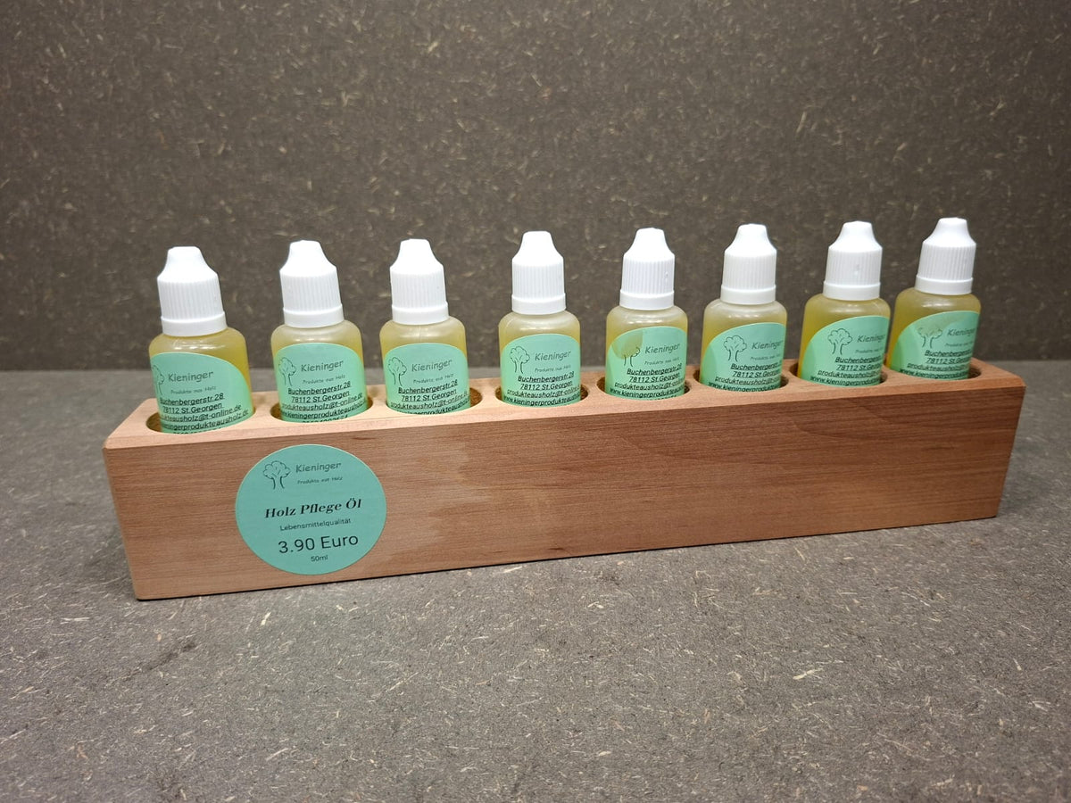 50-ml-Flasche Holzpflegeöl in Lebensmittelqualität zur natürlichen Pflege von Schneidebrettern, Möbeln und Holzspielzeug.