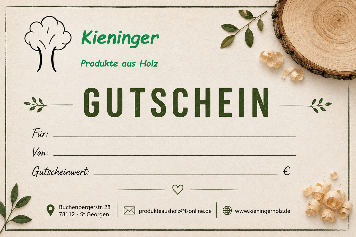 Geschenkgutschein für Holzprodukte aus dem Schwarzwald