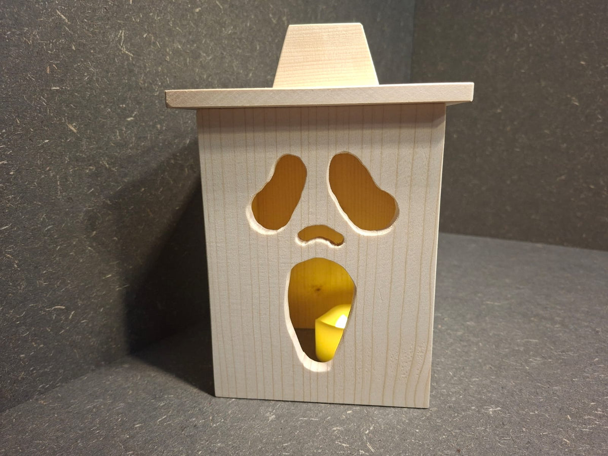 Halloween Laterne aus Holz mit LED und Gespenst-Motiv