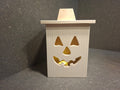 Halloween Laterne aus Holz mit LED und Kürbis-Motiv